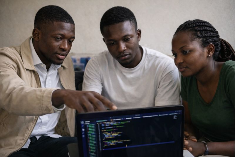 Nigerian students learning software development together